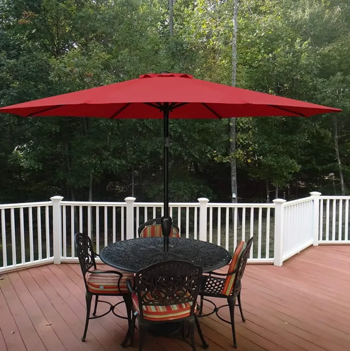 9 ft Outdoor Market Table Patio Umbrella with Button Tilt, Crank and 8 Sturdy Ribs for Garden