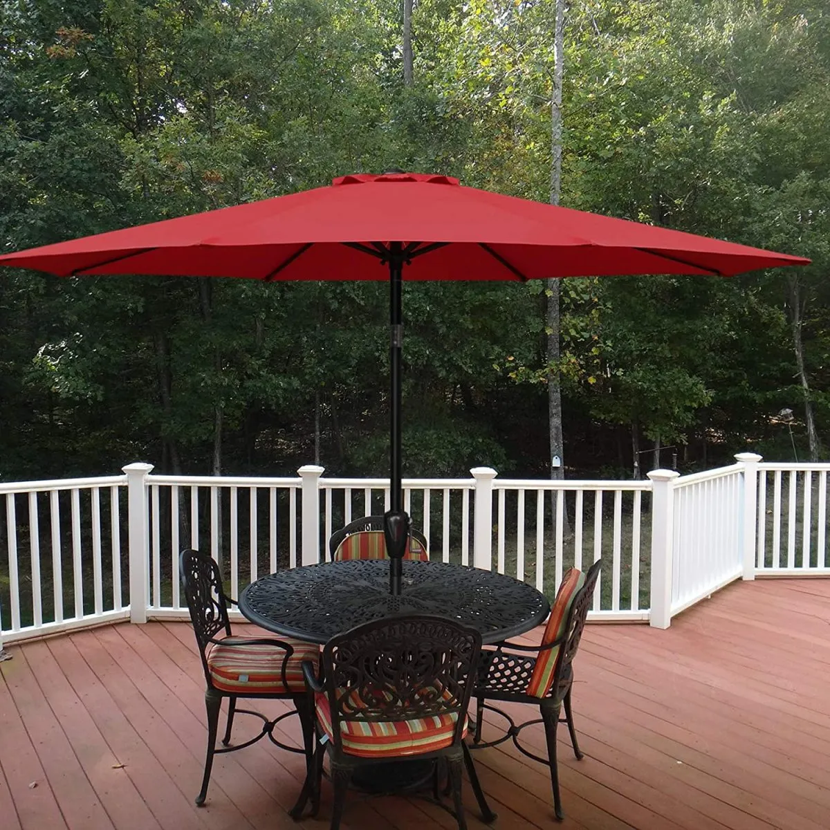 9 ft Outdoor Market Table Patio Umbrella with Button Tilt, Crank and 8 Sturdy Ribs for Garden