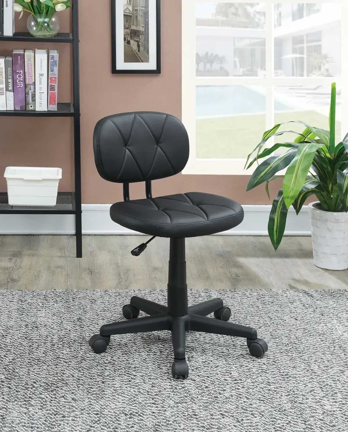 Low-Back Adjustable Office Chair with PU Leather, Black