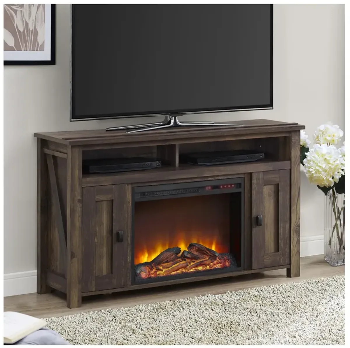 Farmington Electric Fireplace Space Heater TV Console for TVs up to 50", Rustic