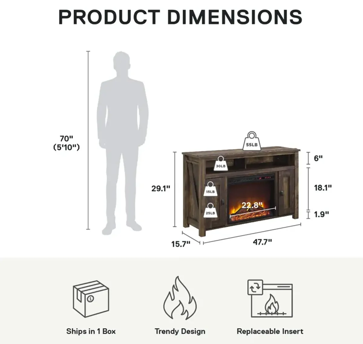 Farmington Electric Fireplace Space Heater TV Console for TVs up to 50", Rustic