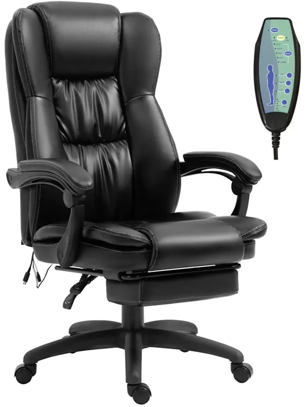 Black Executive Massager: Leather High Back Chair with 6-Point Vibration