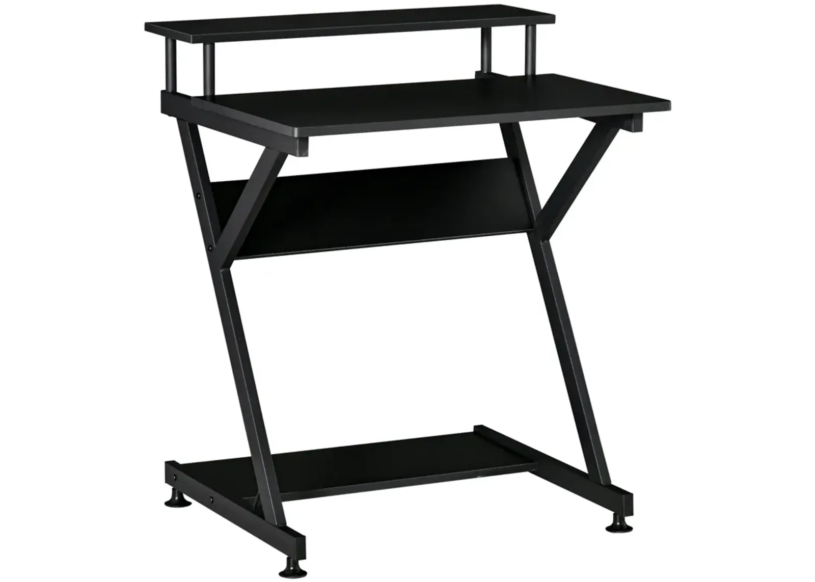 Black Home Office: Industrial R-Shaped Desk with Monitor Shelf