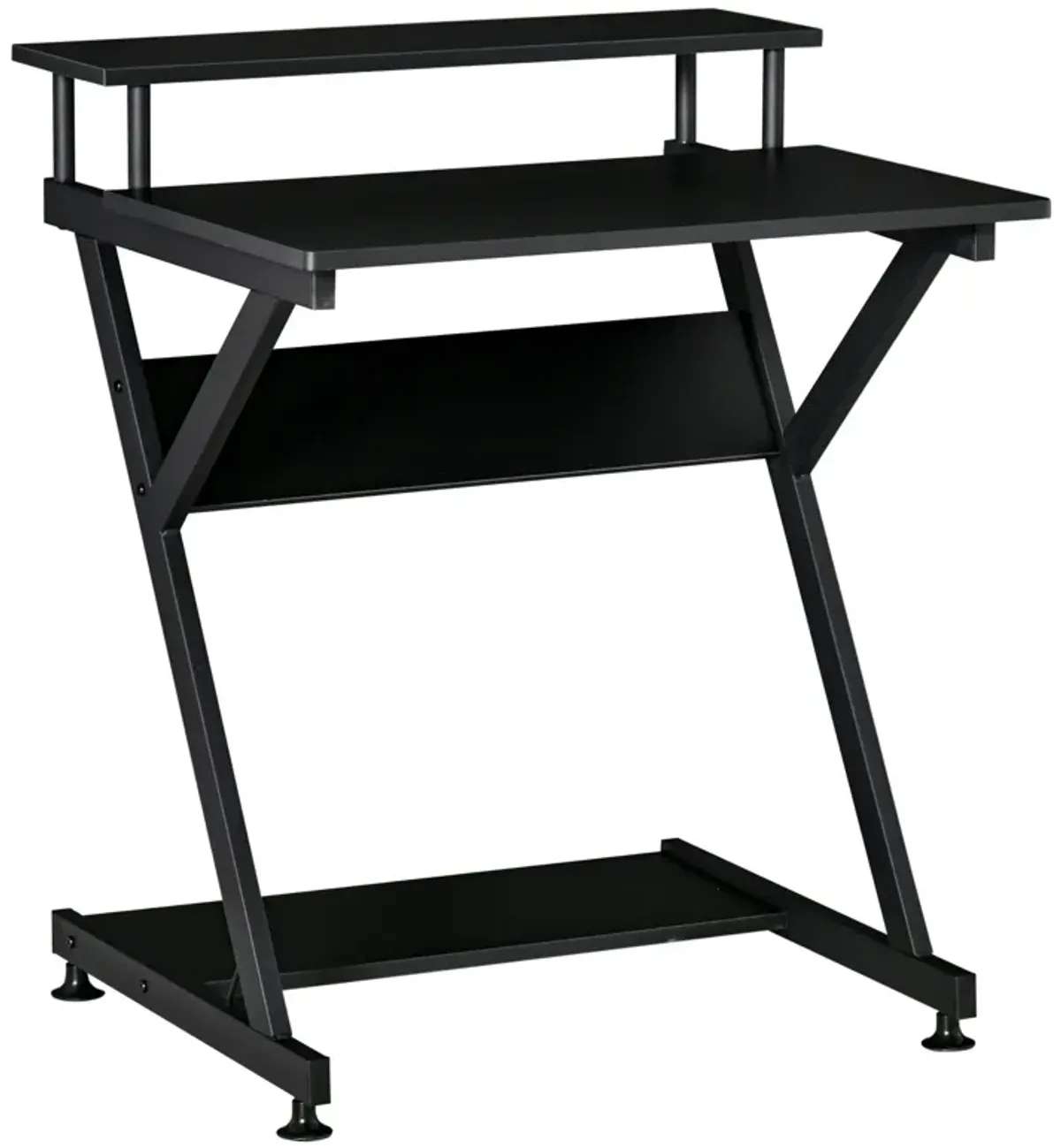 Black Home Office: Industrial R-Shaped Desk with Monitor Shelf