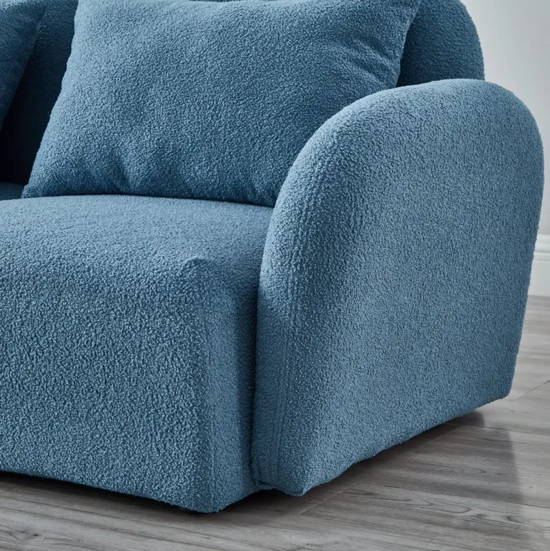 Lazy Sofa Loveseat Teddy Fabric Blue