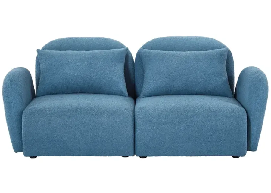 Lazy Sofa Loveseat Teddy Fabric Blue