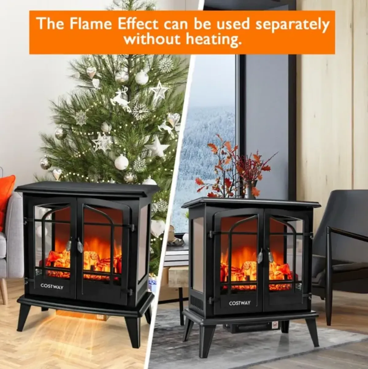 Hivvago 25 Inch Freestanding Electric Fireplace Heater with Realistic Flame effect-Black