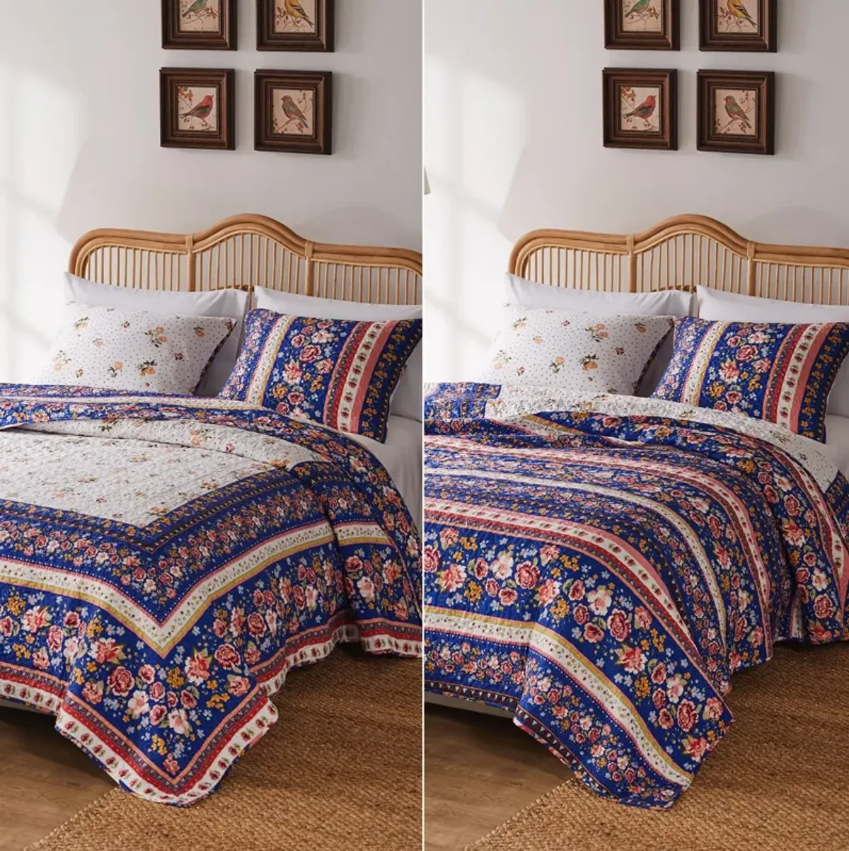 Greenland Home Fashions Marsha Quilt and Pillow Sham Set - Twin 68x88", Blue