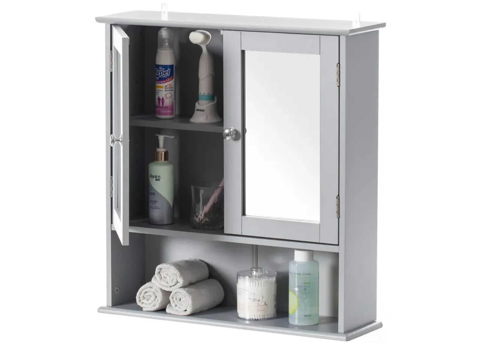 Gray Mirror Wall Mounted Cabinet For the Bathroom and Vanity with Adjustable Shelves