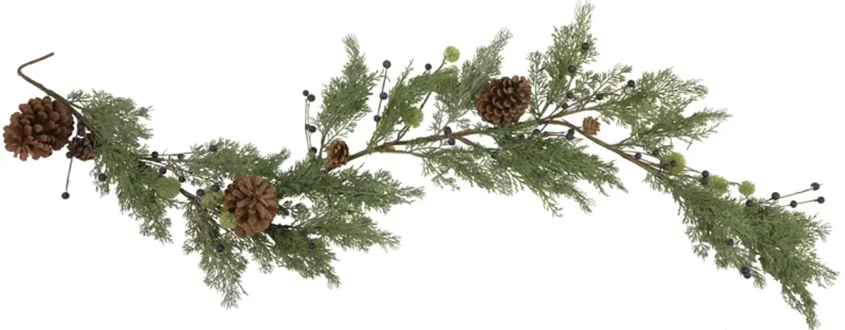 5' x 10" Pine and Blueberry Christmas Garland with Pinecones  Unlit