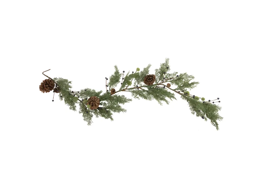 5' x 10" Pine and Blueberry Christmas Garland with Pinecones  Unlit