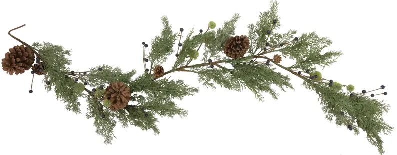 5' x 10" Pine and Blueberry Christmas Garland with Pinecones  Unlit