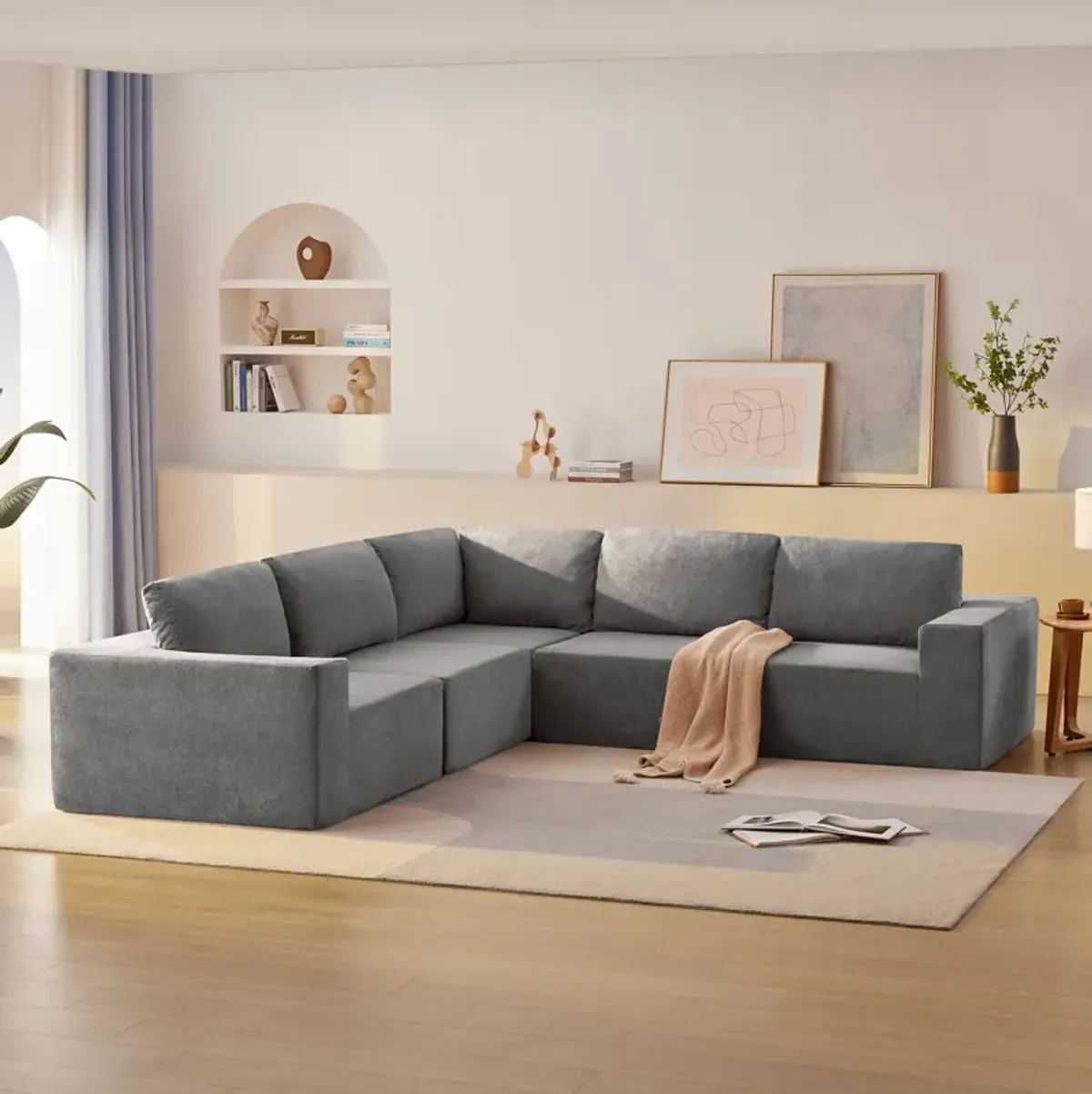 Merax Luxury L Shaped Terry Cloth Sectional Sofa