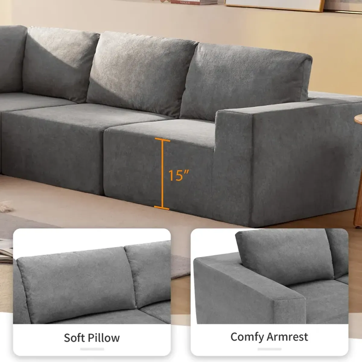 Merax Luxury L Shaped Terry Cloth Sectional Sofa