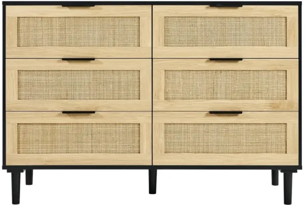 6 Drawer Rattan Dresser Chest of Drawers with Storage for Bedroom Living Room Hallway