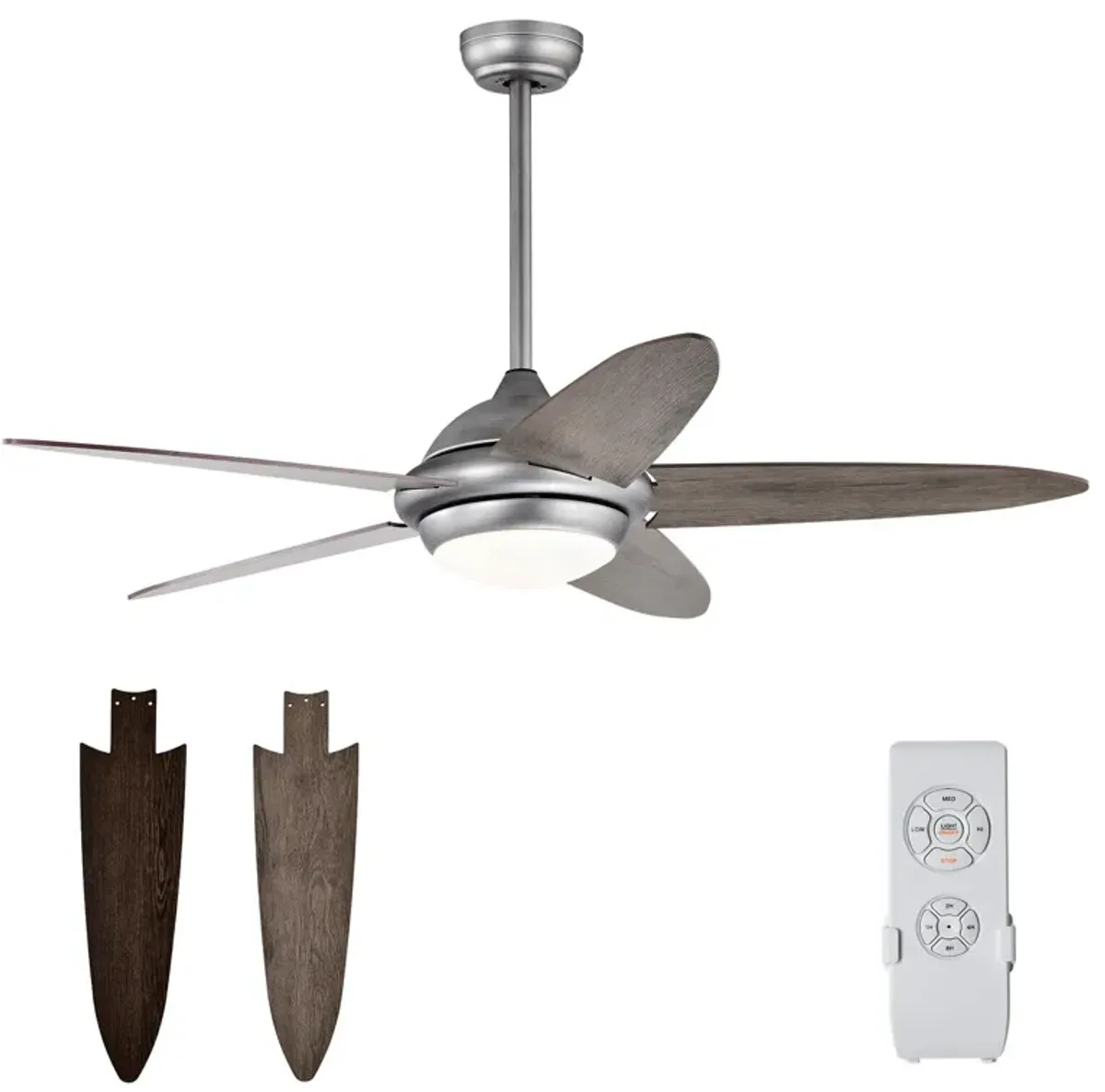 52 Inch Ceiling Fan with Lights and 3 Lighting Colors-Silver Gray