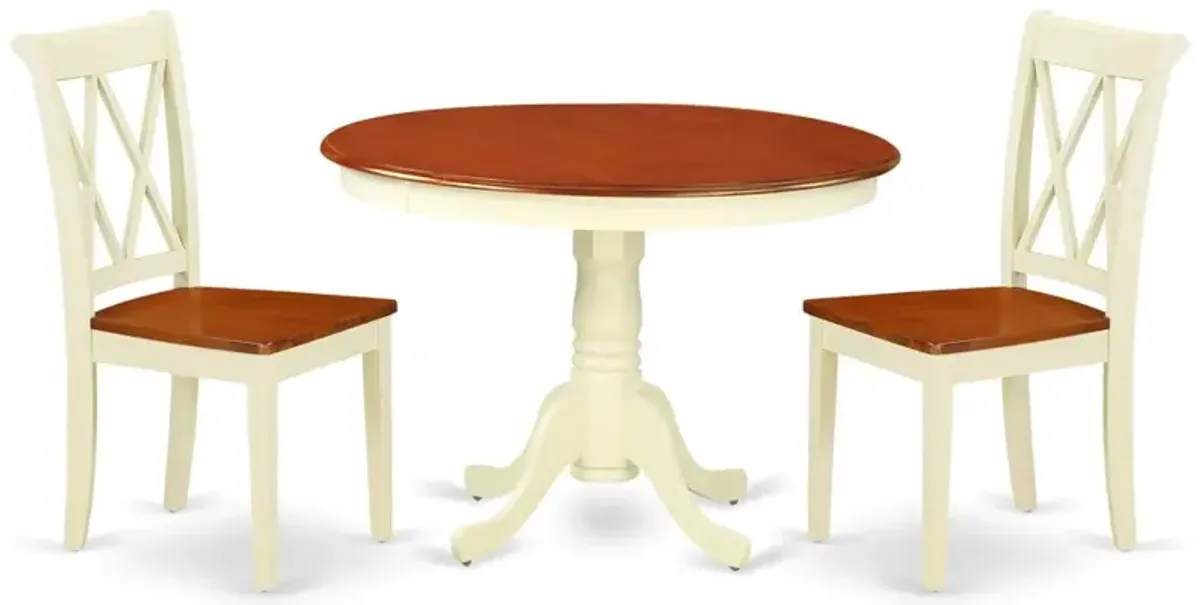 East West Furniture Dining Room Set Buttermilk & Cherry, HLCL3-BMK-W
