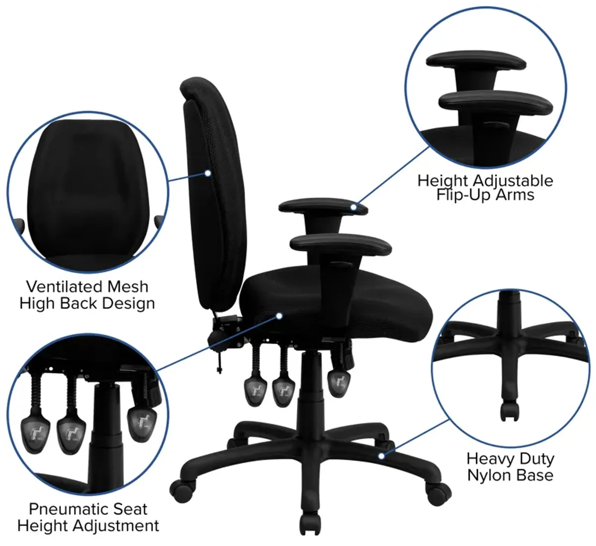 Rochelle High Back Fabric Multifunction Ergonomic Executive Swivel Office Chair with Adjustable Arms