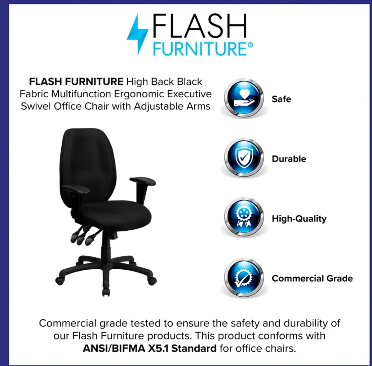 Rochelle High Back Fabric Multifunction Ergonomic Executive Swivel Office Chair with Adjustable Arms