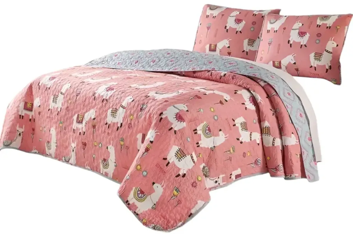 Floral Llama Quilt Set in 100% Cotton – Reversible Comfort for All Seasons