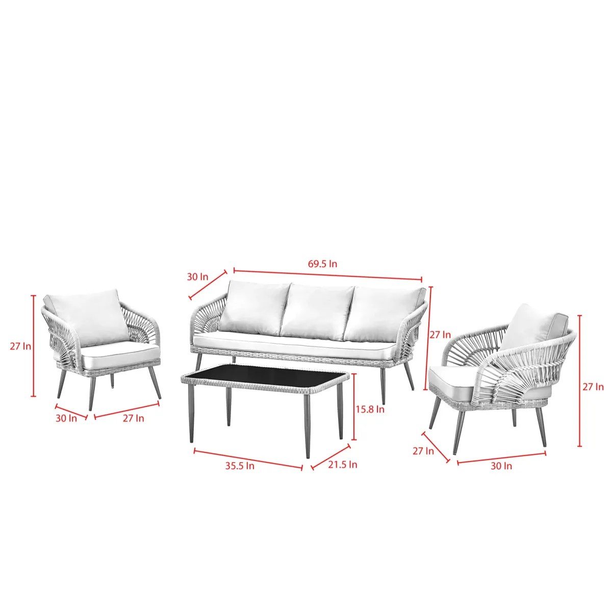 Inspired Home Arsema  Outdoor 4pc Seating Group