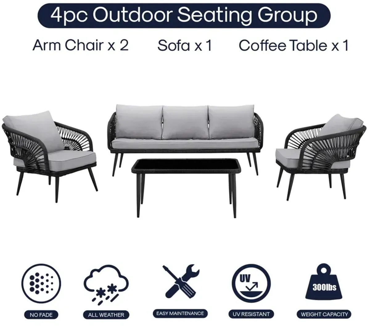 Inspired Home Arsema  Outdoor 4pc Seating Group