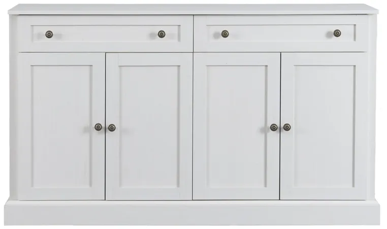 Kitchen Sideboard Storage Buffet Cabinet with 2 Drawers & 4 Doors Adjustable Shelves for Dining Room, Living Room (Antique White)