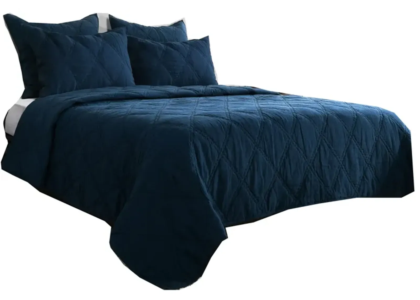 Hara Hand Quilted Flax Linen Quilt Polyester Fill, Midnight Blue-Benzara