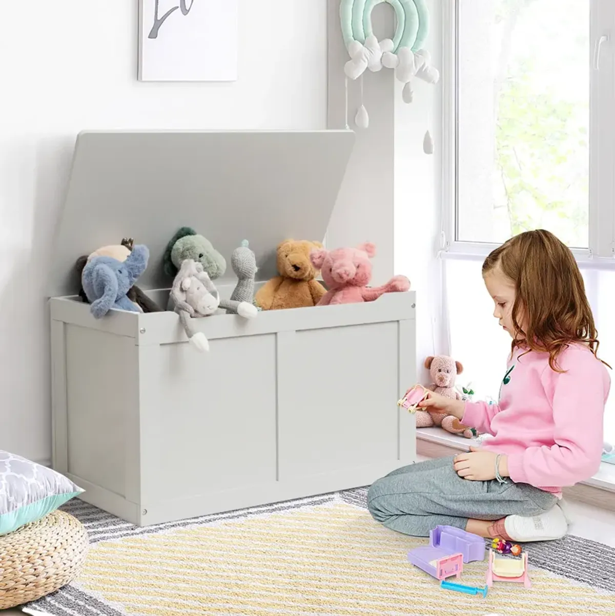 Safety Hinge Wooden Chest Organizer Toy Storage Box