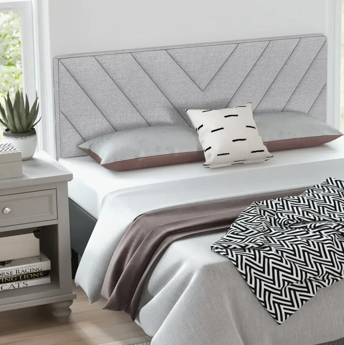 Linen Upholstered Headboard for Full and Queen Size Bed Frames-Gray