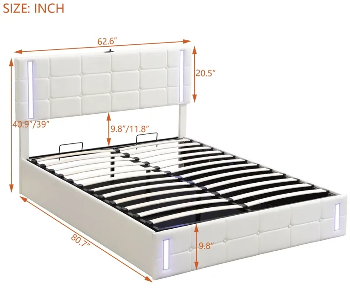 Storage Bed Frame Upholstered Platform Bed with LED Lights