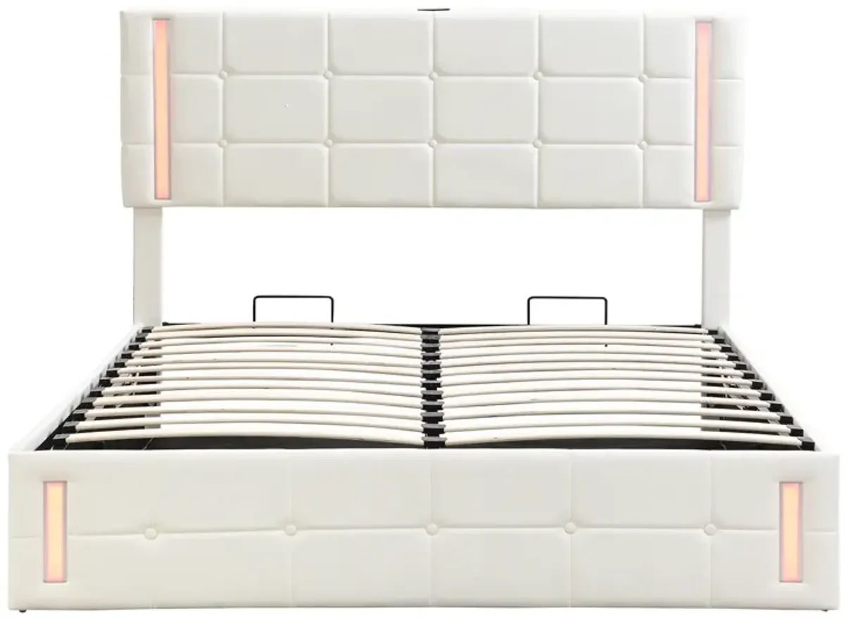 Storage Bed Frame Upholstered Platform Bed with LED Lights