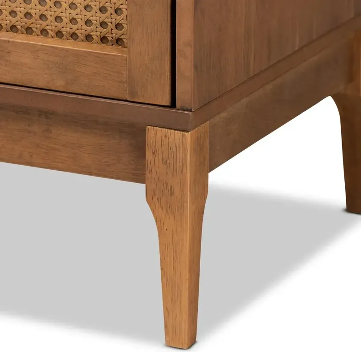 Baxton Studio Ramiel Mid-Century Modern Ash Walnut Finished Wood and Rattan 6-Drawer Dresser