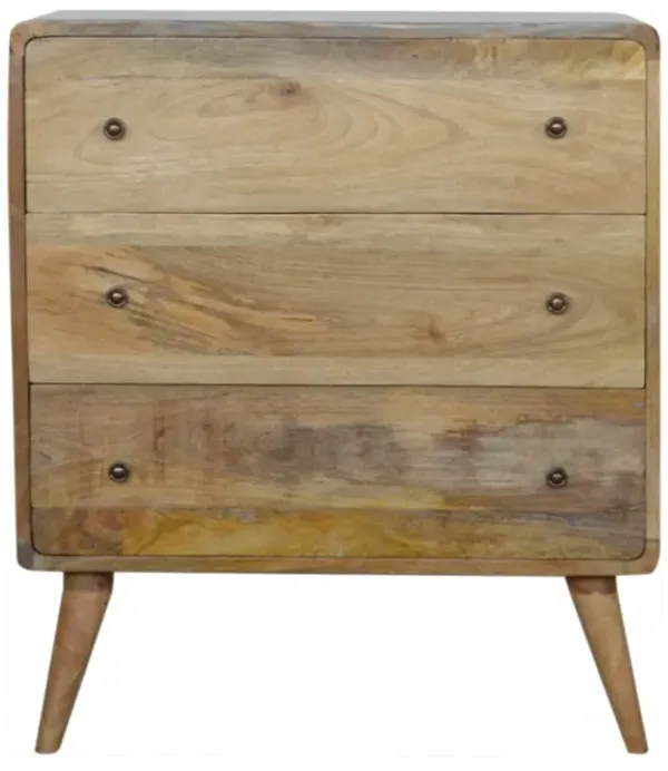 Curved  Solid Wood 3 Drawers Oak-ish Chest