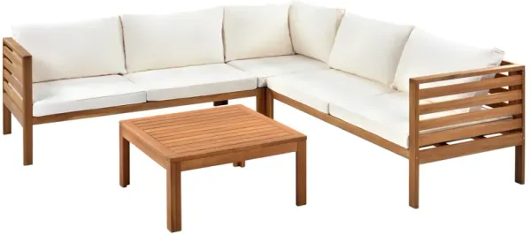 Whisen Wood Structure Outdoor Sofa Set with beige Cushions, Water-resistant and UV Protected texture