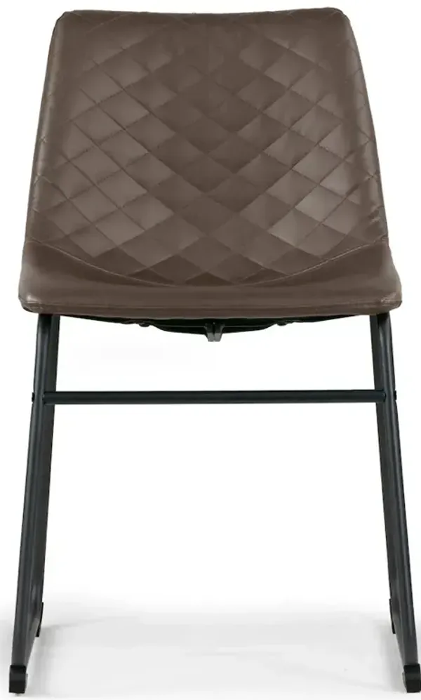 Glamour Home Set of 2 Ave Iron Frame Brown Faux Leather Dining Chair with Stitching