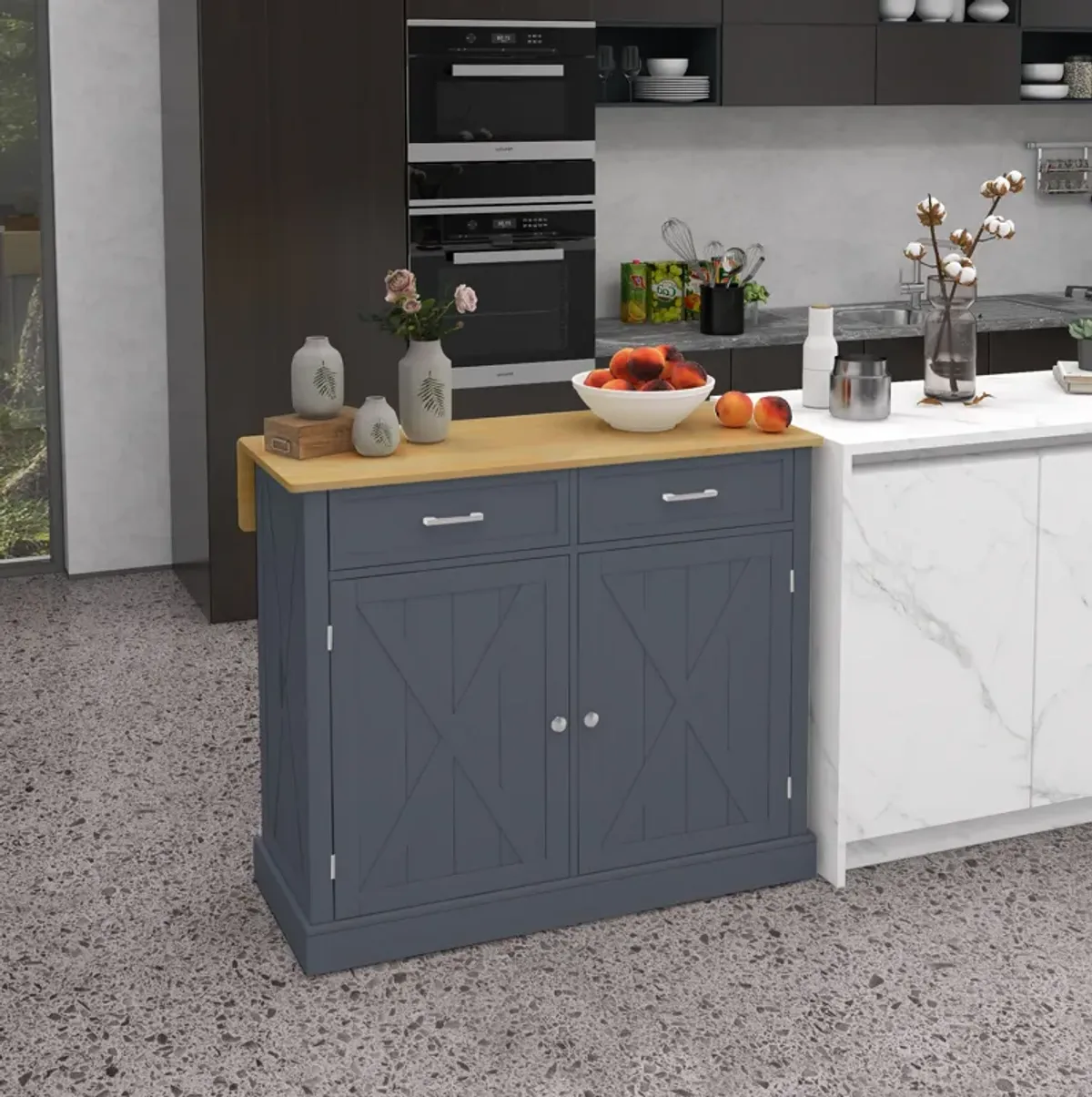 HOMCOM Kitchen Island with Drop Leaf Kitchen Cart with Storage Dark Gray