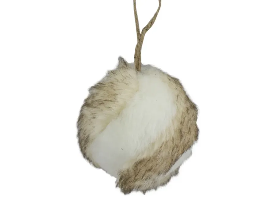 3" Brown and White Faux Fur Ball Christmas Ornament