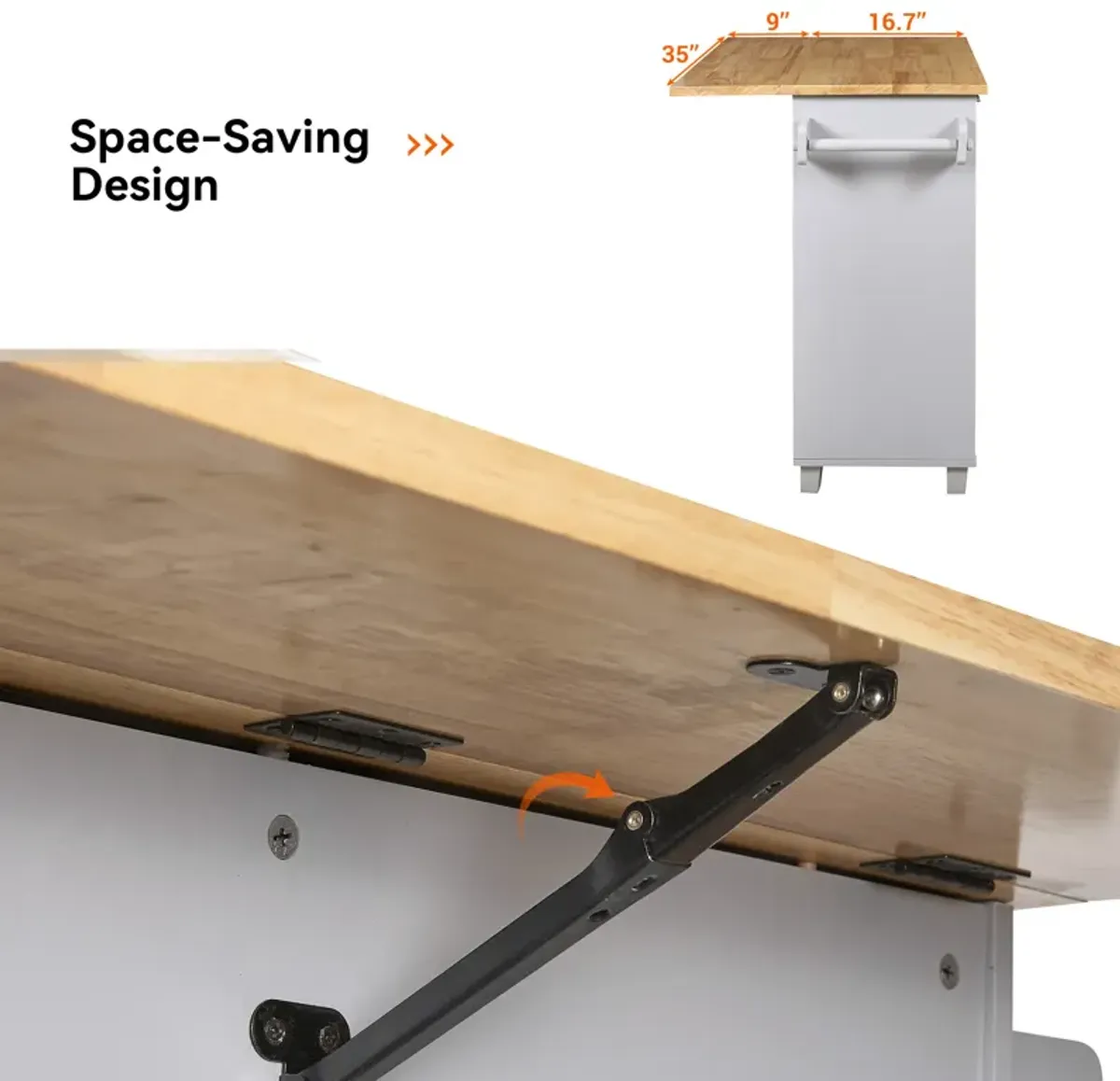 Whisen Modern Kitchen Island with Drawer and Adjustable shelves- Grey
