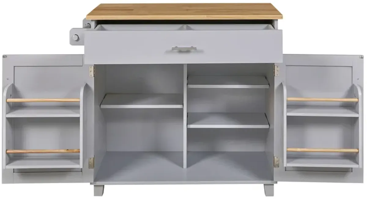 Whisen Modern Kitchen Island with Drawer and Adjustable shelves- Grey