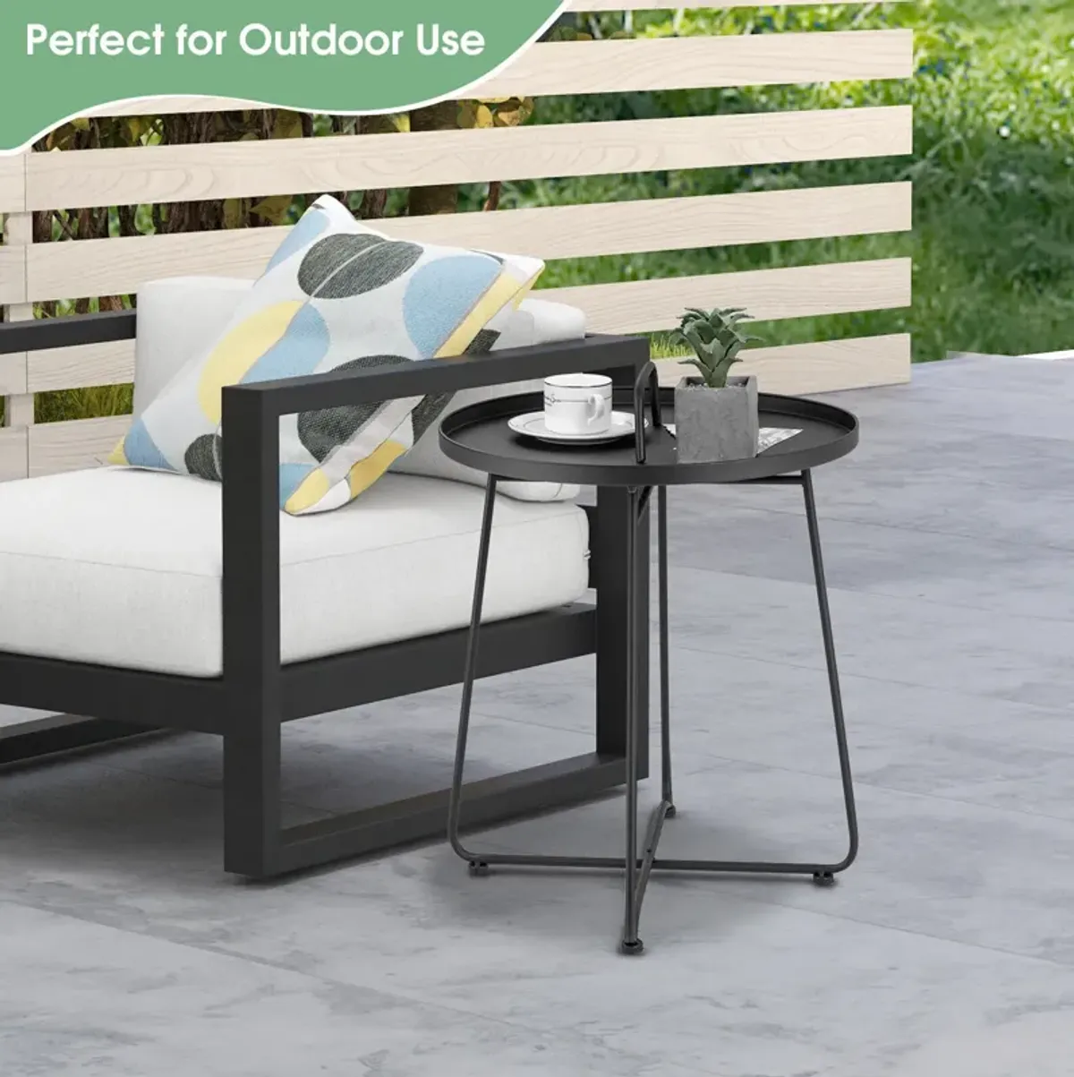 Outdoor Metal Patio End Side Table Weather Resistant with Handle