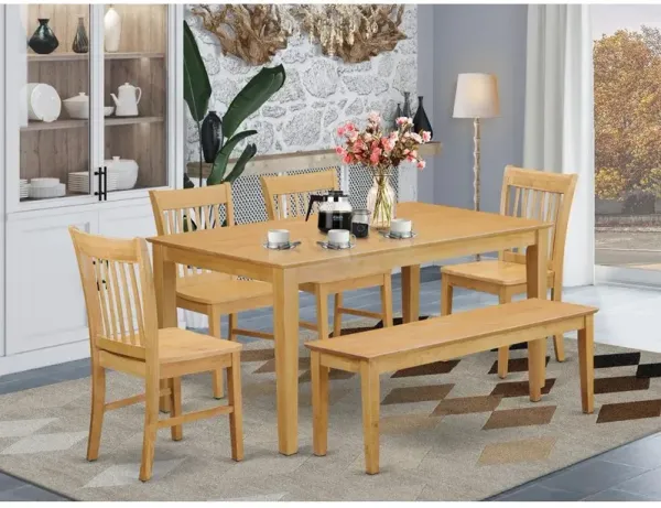 6-Pc Dining room set with bench- Dining Table and 4 Chairs and Bench