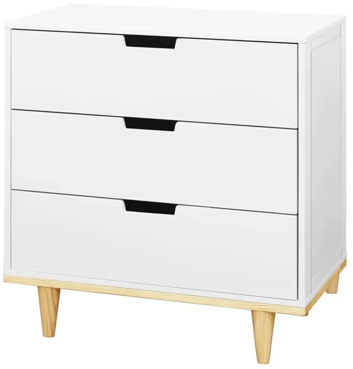 Hivvago Modern Mid-Century Style 3-Drawer Dresser Chest in White Natural Wood Finish