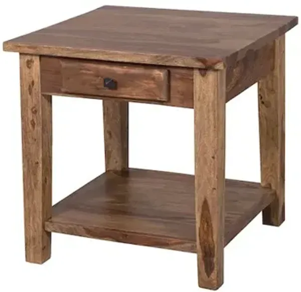 Porter Designs Taos Solid Sheesham Wood End Table, Brown