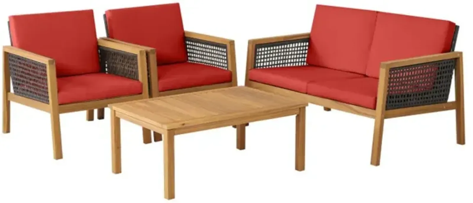 Hivvago 4 Pieces Patio Rattan Furniture Set with Removable Cushions