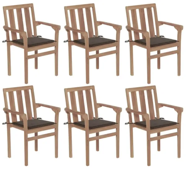 vidaXL Stackable Garden Chairs with Cushions 6 pcs Solid Teak Wood
