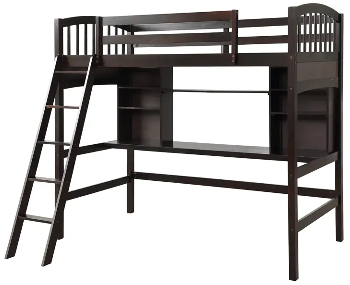 Merax Modern Loft Bed with Storage Shelves