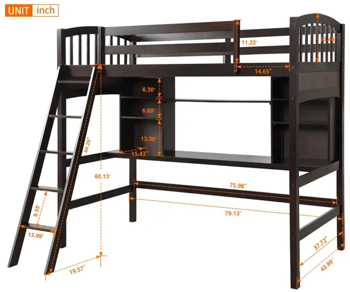 Merax Modern Loft Bed with Storage Shelves