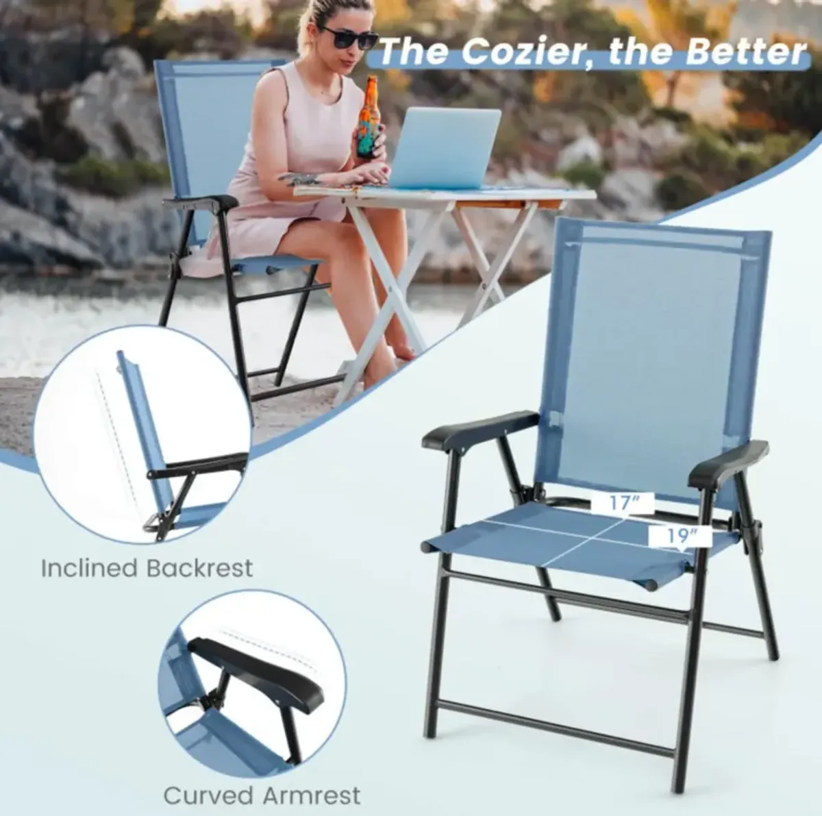 Hivvago 2 Set of Patio Dining Chair with Armrests and Metal Frame