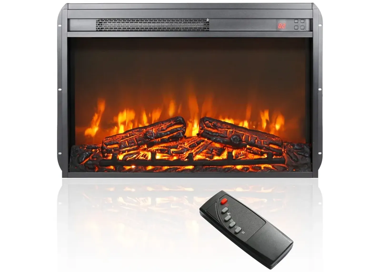 MONDAWE 26 Inch Electric Fireplace Insert, Ultra Thin Heater With Log Set and Realistic Flame, Remote Control With Timer, Overheating Protection